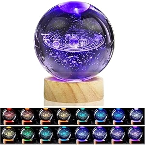 nirdambhay 3d galaxy crystal ball lamp with 16 color automatic light changing led wooden base - 236 inch solar system night light 3d crystal ballwithout remote l 16 color solar system