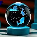 3D Galaxy Crystal Ball Lamp with LED Wooden Base - Solar System Night Light, 3D Crystals Ball, Galaxy Night Lamp Ball, Galaxy Bal (Dolphin Love)