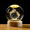 3D Galaxy Crystal Ball Lamp with LED Wooden Base - Solar System Night Light, 3D Crystals Ball, Galaxy Night Lamp Ball, Galaxy Bal (Heart Doplhin.)