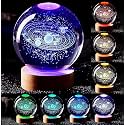NIRDAMBHAY 3D Galaxy Crystal Ball Lamp with Light Changing LED Wooden Base - 2.36 Inch Solar System Night Light, Galaxy Crystal Ball, 16 Color LED