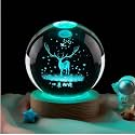 3D Galaxy Crystal Ball Lamp with LED Wooden Base - Solar System Night Light, 3D Crystals Ball, Galaxy Night Lamp Ball, Galaxy Bal (Raindeer)