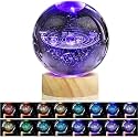 NIRDAMBHAY 3D Galaxy Crystal Ball Lamp with 16 Color Automatic Light Changing LED Wooden Base - 2.36 Inch Solar System Night Light, 3D Crystal Ball,(Without Remote) l (16 Color Solar System).