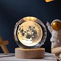 3D Moon Crystal Ball Lamp with 2.36 Inch LED Wooden Base - Solar System Night Light - 3D Crystals Bals - Mon Night Lamp Ball - Moon Crystal Lamp Bal