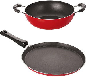 nirlon 3 layer non-stick coating non induction base aluminium cookware 2-piece set curry pan 22 cm diameter 11 l capacity aluminium non-stick