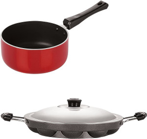 nirlon 3 layer non-stick coating non induction base aluminium cookware 2-piece set sauce pan 22 cm diameter with lid 12 l capacity aluminium non-stick
