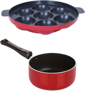 nirlon 3 layer non-stick coating non induction base aluminium cookware 2-piece set sauce pan 16 cm diameter 11 l capacity aluminium non-stick