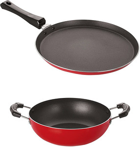 nirlon 3 layer non-stick coating non induction base aluminium cookware 2-piece set curry pan 18 cm diameter 2 l capacity aluminium non-stick