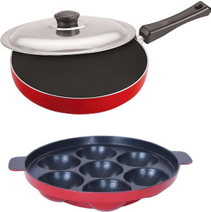 nirlon 3 layer non-stick coating non induction base aluminium cookware 2-piece set fry pan 22 cm diameter with lid 0 l capacity aluminium non-stick