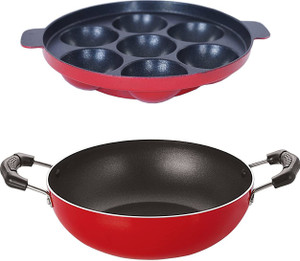 nirlon 3 layer non-stick coating non induction base aluminium cookware 2-piece set curry pan 295 cm diameter 12 l capacity aluminium non-stick