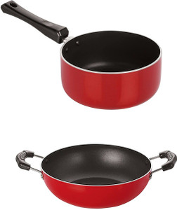 nirlon 3 layer non-stick coating non induction base aluminium cookware 2-piece set curry pan 285 cm diameter 12 l capacity aluminium non-stick