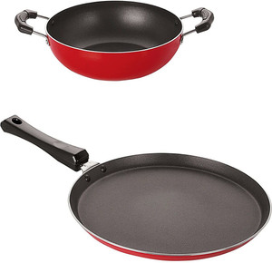nirlon 3 layer non-stick coating non induction base aluminium cookware 2-piece set curry pan 285 cm diameter 1 l capacity aluminium non-stick