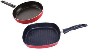 nirlon 3 layer non-stick coating non induction base aluminium cookware 2-piece set grill pan 20 cm diameter 11 l capacity aluminium non-stick