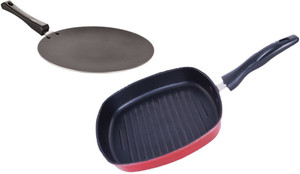 nirlon 3 layer non-stick coating non induction base aluminium cookware 2-piece set grill pan 24 cm diameter 0 l capacity aluminium non-stick