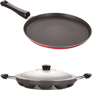 nirlon 3 layer non-stick coating non induction base aluminium cookware 2-piece set stew pan 24 cm diameter with lid 11 l capacity aluminium non-stick