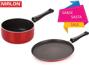 nirlon 3 layer non-stick coating non induction base aluminium cookware 2-piece set sauce pan 27 cm diameter 1 l capacity aluminium non-stick
