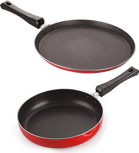 nirlon 3 layer non-stick coating non induction base aluminium cookware 2-piece set fry pan 24 cm diameter 15 l capacity aluminium non-stick