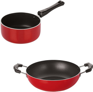 nirlon 3 layer non-stick coating non induction base aluminium cookware 2-piece set curry pan 20 cm diameter 15 l capacity aluminium non-stick