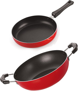 nirlon 3 layer non-stick coating non induction base aluminium cookware 2-piece set curry pan 275 cm diameter 18 l capacity aluminium non-stick