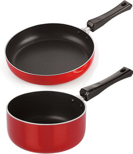 nirlon 3 layer non-stick coating non induction base aluminium cookware 2-piece set sauce pan 22 cm diameter 18 l capacity aluminium non-stick