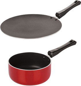 nirlon 3 layer non-stick coating non induction base aluminium cookware 2-piece set sauce pan 22 cm diameter 18 l capacity aluminium non-stick