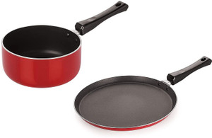 nirlon 3 layer non-stick coating non induction base aluminium cookware 2-piece set sauce pan 20 cm diameter 16 l capacity aluminium non-stick