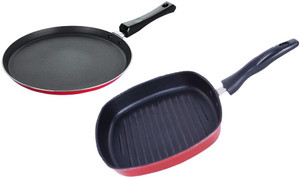nirlon 3 layer non-stick coating non induction base aluminium cookware 2-piece set grill pan 22 cm diameter 0 l capacity aluminium non-stick
