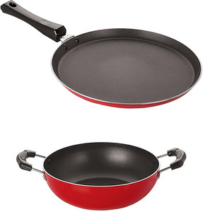 nirlon 3 layer non-stick coating non induction base aluminium cookware 2-piece set curry pan 20 cm diameter 0 l capacity aluminium non-stick