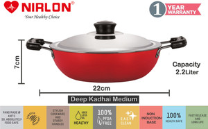 nirlon 3 layer non-stick coating non induction base aluminium cookware 2-piece set curry pan 22 cm diameter with lid 0 l capacity aluminium non-stick