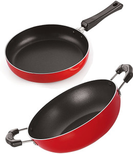 nirlon 3 layer non-stick coating non induction base aluminium cookware 2-piece set curry pan 275 cm diameter 15 l capacity aluminium non-stick