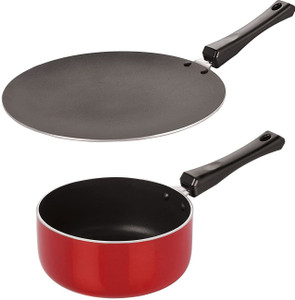 nirlon 3 layer non-stick coating non induction base aluminium cookware 2-piece set sauce pan 24 cm diameter 18 l capacity aluminium non-stick