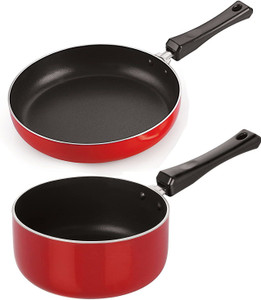 nirlon 3 layer non-stick coating non induction base aluminium cookware 2-piece set sauce pan 26 cm diameter 11 l capacity aluminium non-stick