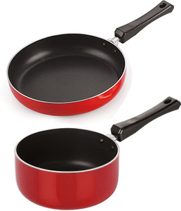 nirlon 3 layer non-stick coating non induction base aluminium cookware 2-piece set sauce pan 18 cm diameter 15 l capacity aluminium non-stick