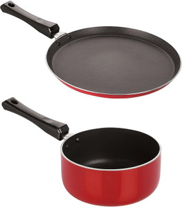 nirlon 3 layer non-stick coating non induction base aluminium cookware 2-piece set sauce pan 295 cm diameter 0 l capacity aluminium non-stick