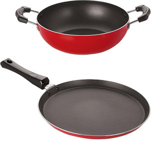 nirlon 3 layer non-stick coating non induction base aluminium cookware 2-piece set curry pan 26 cm diameter 15 l capacity aluminium non-stick