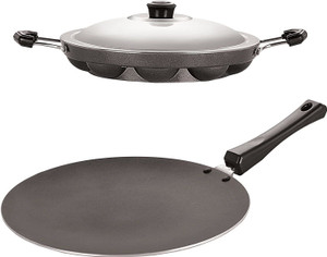 nirlon 3 layer non-stick coating non induction base aluminium cookware 2-piece set stew pan 16 cm diameter with lid 18 l capacity aluminium non-stick