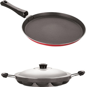 nirlon 3 layer non-stick coating non induction base aluminium cookware 2-piece set stew pan 275 cm diameter with lid 12 l capacity aluminium non-stick