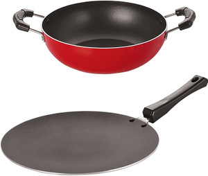 nirlon 3 layer non-stick coating non induction base aluminium cookware 2-piece set curry pan 20 cm diameter 15 l capacity aluminium non-stick