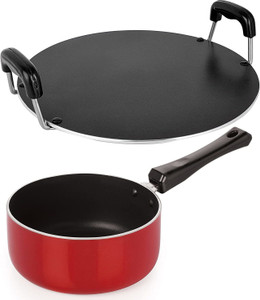 nirlon 3 layer non-stick coating non induction base aluminium cookware 2-piece set sauce pan 275 cm diameter 0 l capacity aluminium non-stick
