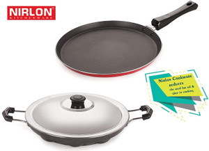 nirlon 3 layer non-stick coating non induction base aluminium cookware 2-piece set stew pan 27 cm diameter with lid 0 l capacity aluminium non-stick