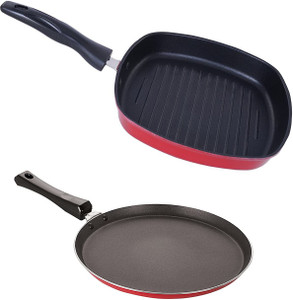 nirlon 3 layer non-stick coating non induction base aluminium cookware 2-piece set grill pan 26 cm diameter 0 l capacity aluminium non-stick