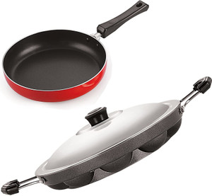 nirlon 3 layer non-stick coating non induction base aluminium cookware 2-piece set fry pan 20 cm diameter with lid 0 l capacity aluminium non-stick