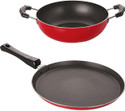 NIRLON 3 Layer Non-Stick Coating Non Induction Base Aluminium Cookware 2-Piece Set Curry Pan 22 cm diameter 1.1 L capacity (Aluminium, Non-stick)