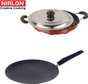 NIRLON 3 Layer Non-Stick Coating Non Induction Base Aluminium Cookware 2-Piece Set Stew Pan 24 cm diameter with Lid 1.8 L capacity (Aluminium, Non-stick)