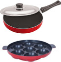 NIRLON 3 Layer Non-Stick Coating Non Induction Base Aluminium Cookware 2-Piece Set Fry Pan 22 cm diameter with Lid 0 L capacity (Aluminium, Non-stick)