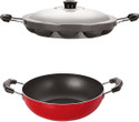 NIRLON 3 Layer Non-Stick Coating Non Induction Base Aluminium Cookware 2-Piece Set Curry Pan 29.5 cm diameter with Lid 1.5 L capacity (Aluminium, Non-stick)