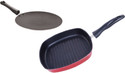 NIRLON 3 Layer Non-Stick Coating Non Induction Base Aluminium Cookware 2-Piece Set Grill Pan 22 cm diameter 1.1 L capacity (Aluminium, Non-stick)