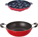 NIRLON 3 Layer Non-Stick Coating Non Induction Base Aluminium Cookware 2-Piece Set Curry Pan 24 cm diameter 1.8 L capacity (Aluminium, Non-stick)