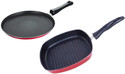 NIRLON 3 Layer Non-Stick Coating Non Induction Base Aluminium Cookware 2-Piece Set Grill Pan 22 cm diameter 0 L capacity (Aluminium, Non-stick)