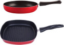 NIRLON 3 Layer Non-Stick Coating Non Induction Base Aluminium Cookware 2-Piece Set Grill Pan 22 cm diameter 1.1 L capacity (Aluminium, Non-stick)