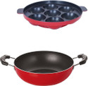 NIRLON 3 Layer Non-Stick Coating Non Induction Base Aluminium Cookware 2-Piece Set Curry Pan 16 cm diameter 1.8 L capacity (Aluminium, Non-stick)